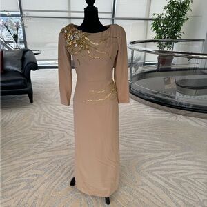 Vintage Carolyne Roehm Hand beaded Beige Dress with Coral and shell details